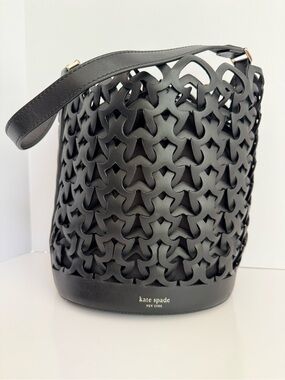 kate spade Black Laser-Cut Leather Bucket Shoulder Bag